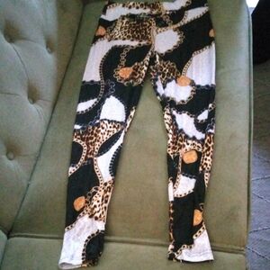 No Boundaries Black, White & Brown Leopard Chain Print Leggings